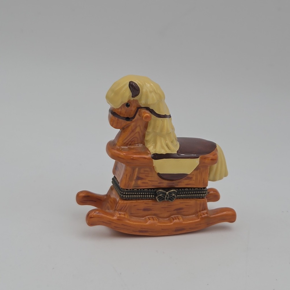 Vintage Miniature Hinged Porcelain Rocking Horse Trinket Box Clasp